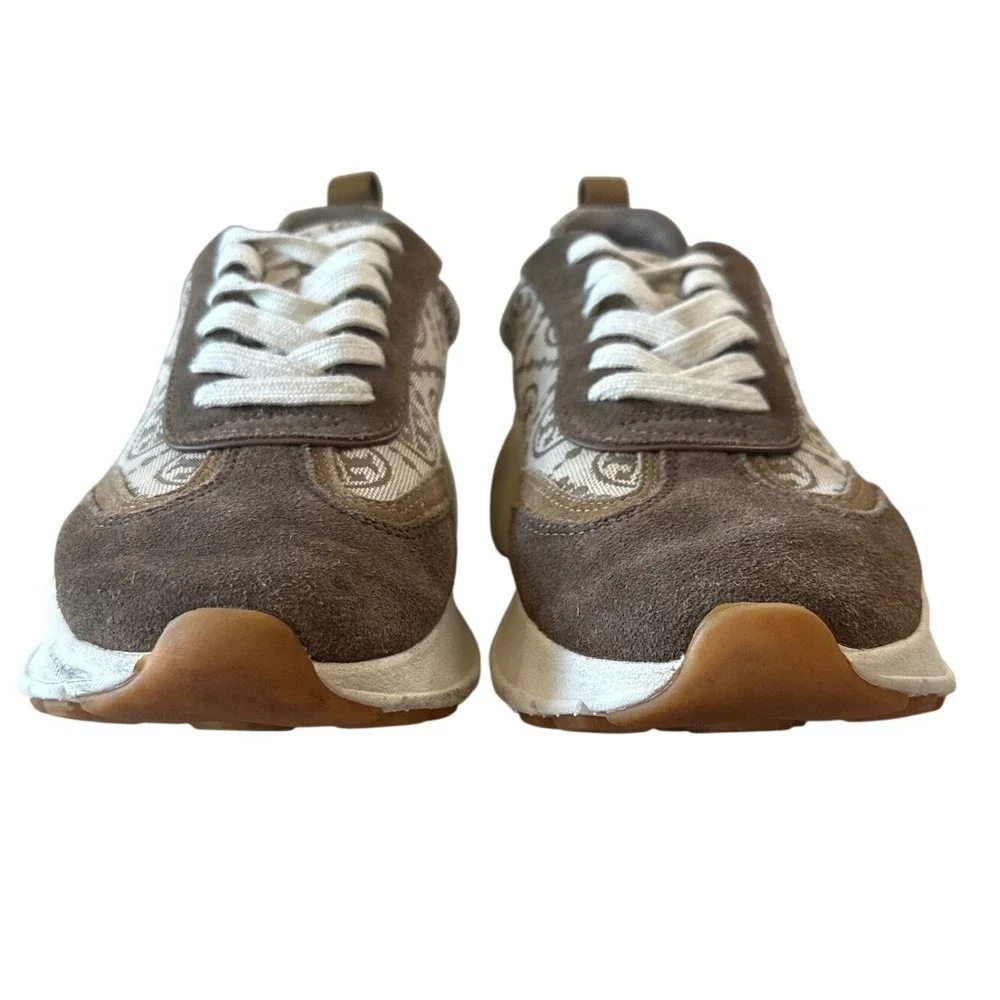 Tory Burch Good Luck T-Monogram Trainer Brown Suede Chunky Sneakers 8.5